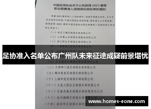 足协准入名单公布广州队未来征途成疑前景堪忧